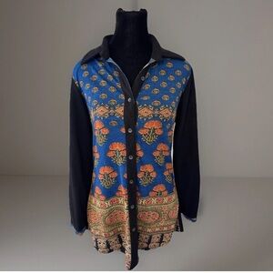 Parsley And Sage Tunic Top Sz S Button Front Black Multi Floral Print Artsy Boho